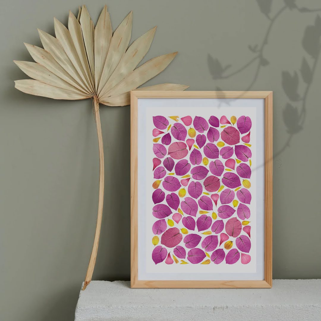 Pressed Flower Art Print - Bougainvillea+Dhlia -
