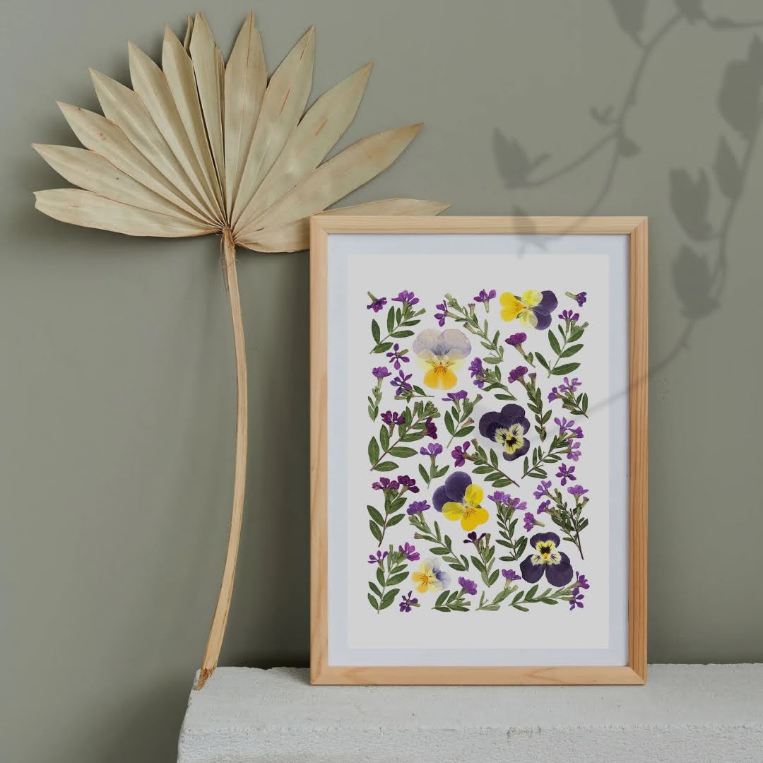 Pressed Flower Art Print - VIOLA + CUPHEA -