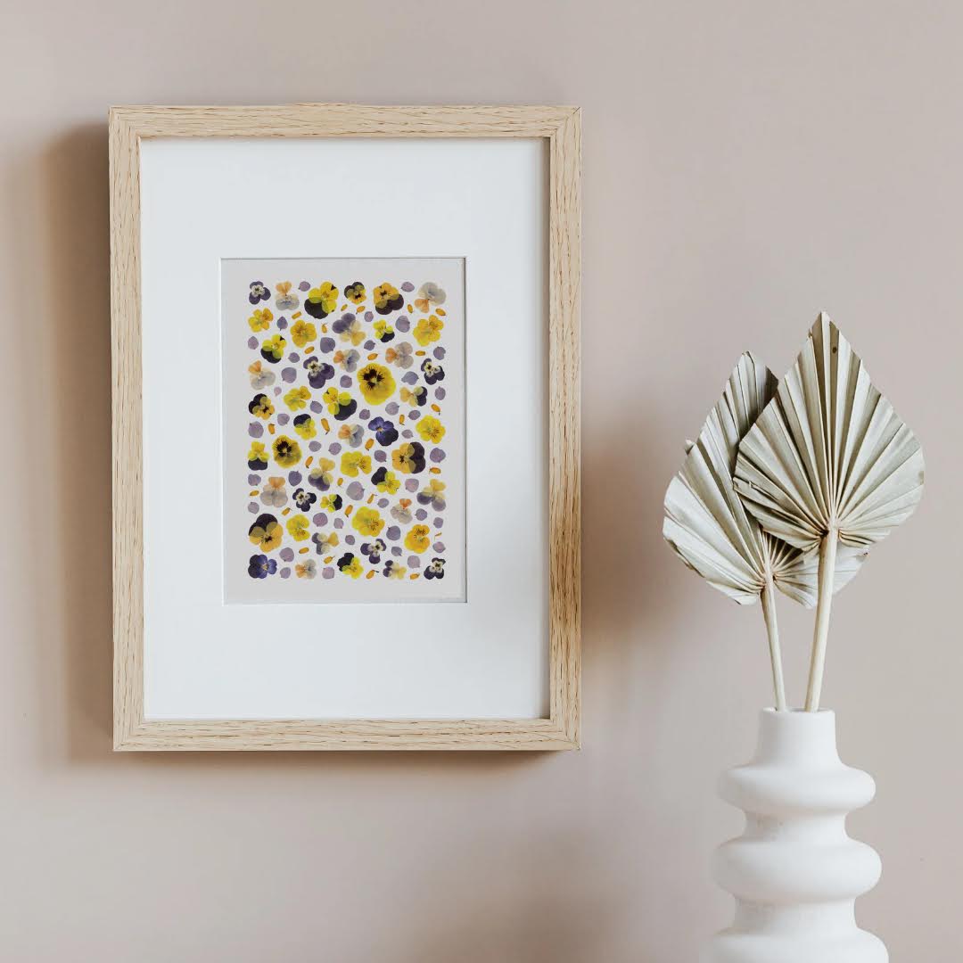 Pressed Flower Art Print  - Viola + Hydrangea -