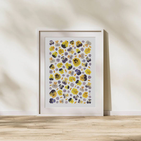 Pressed Flower Art Print  - Viola + Hydrangea -