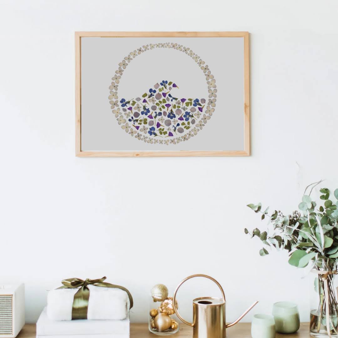 Pressed Flower Art Print  - Wave of Flowers -