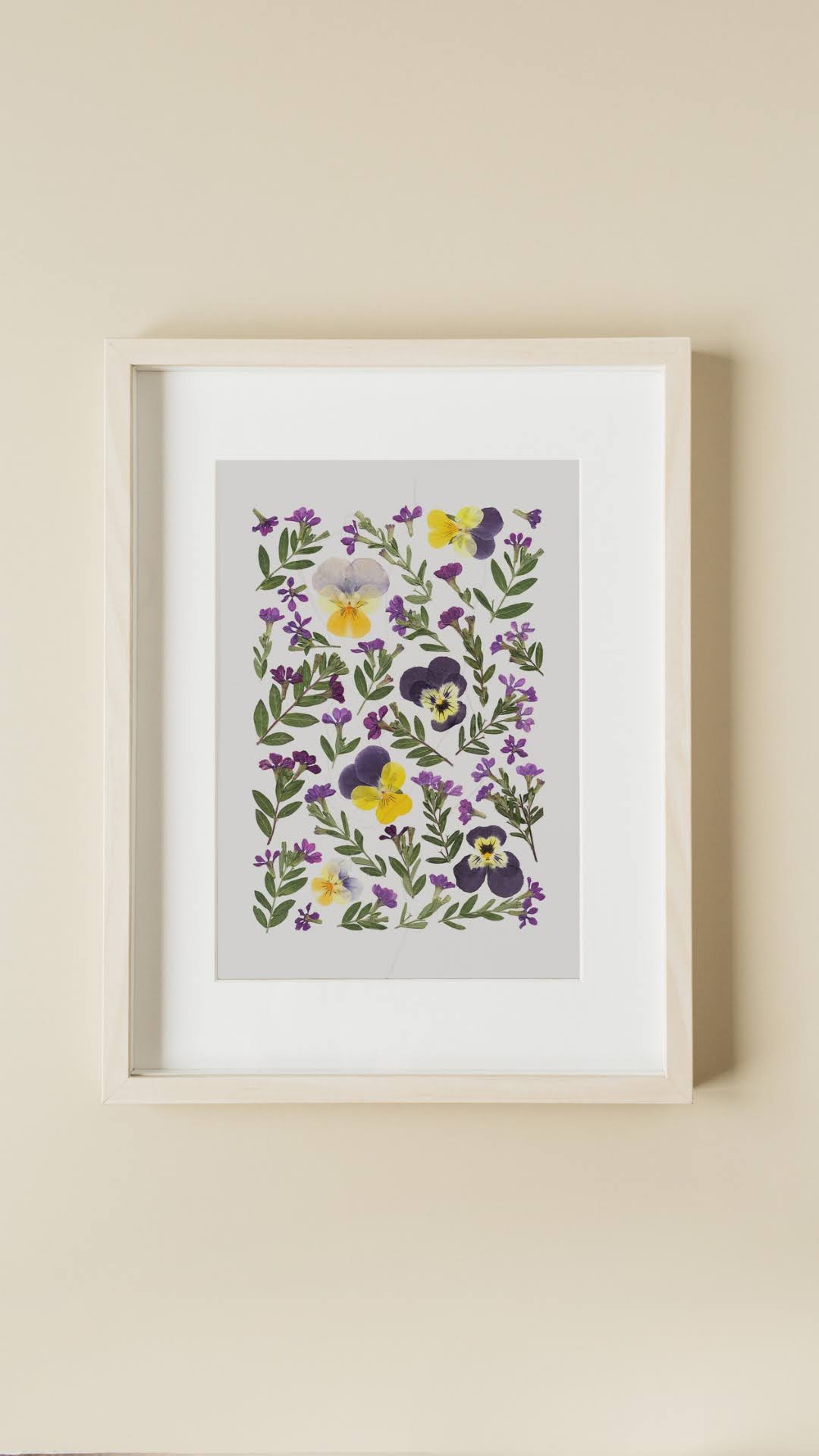 Pressed Flower Art Print - VIOLA + CUPHEA  -