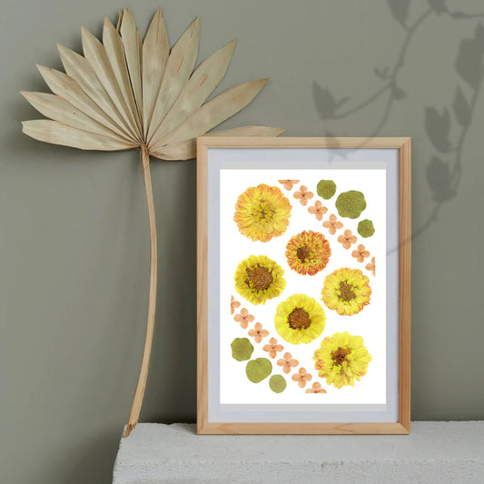 Pressed Flower Art Print  - DAHLIA + IXORA -